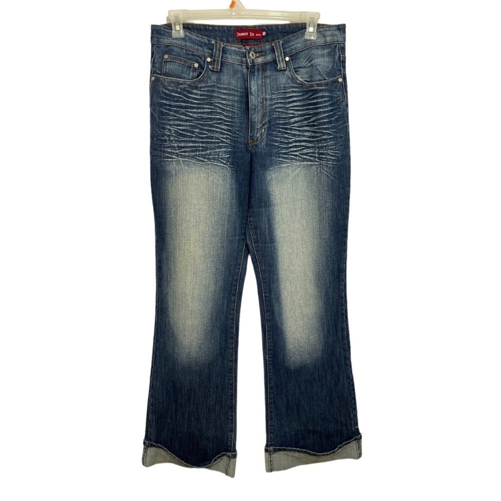 JENNY JO Dark Distressed Jeans Women's 17/18‎ Hirise Cuffs Whitewash Whiskering